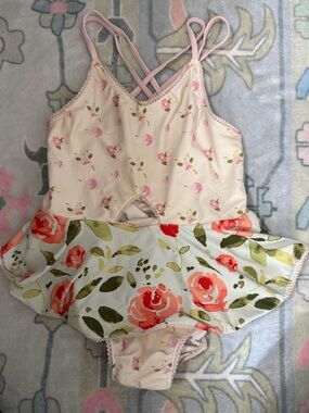 SweetHoney Cream and Pink Floral Kids One-Piece Swimsuit